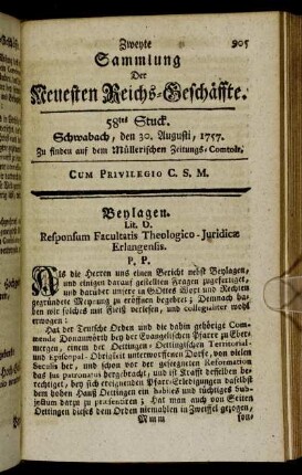 58tes Stuck. Schwabach, den 30. Augusti, 1757.