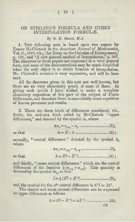 ON STIRLING'S FORMULA AND OTHER INTERPOLATION FORMULAE.