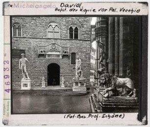 Michelangelo: David. Aufstellung der Kopie vor dem Palazzo Vecchio