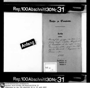 Streitigkeiten zwischen der Land- und Justizkanzlei und dem Magistrat zu Osnabrück wegen der Verwendung des Ausdrucks "requirieren" von Seiten der Kanzlei