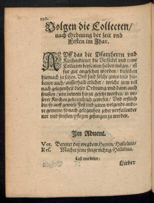 Volgen die Collecten/ nach Ordnung der Zeit und Festen im Jhar.