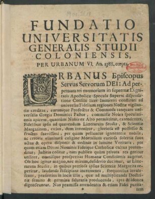 Iura Et Privilegia Præcipua Universitatis Generalis Studii Coloniensis