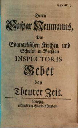 Gebet bey theurer Zeit