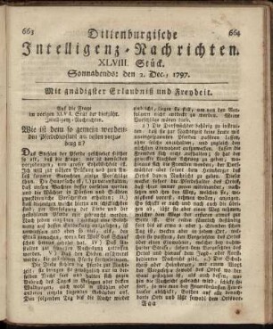 XLVIII. Stück. Sonnabends: den 2. Dec. 1797.