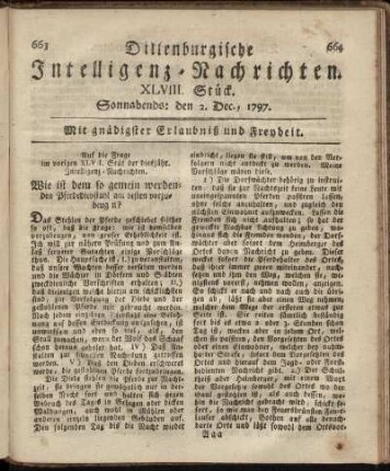 XLVIII. Stück. Sonnabends: den 2. Dec. 1797.