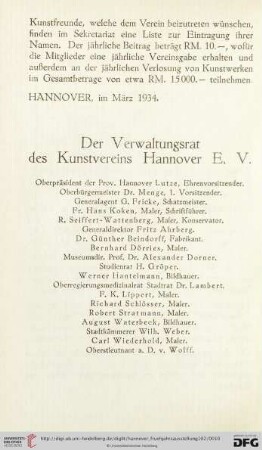 Der Verwaltungsrat des Kunstvereins Hannover E.V.