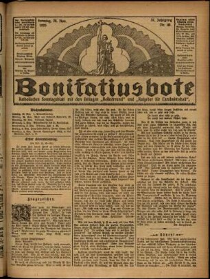 Erste Ausgabe vom Sonntag, den 28. November 1920.