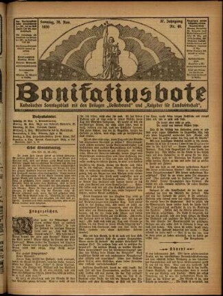 Erste Ausgabe vom Sonntag, den 28. November 1920.