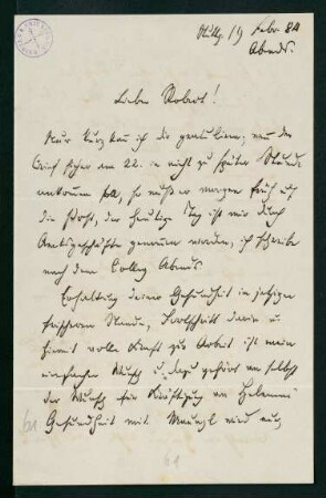Brief vom 19. Februar 1884