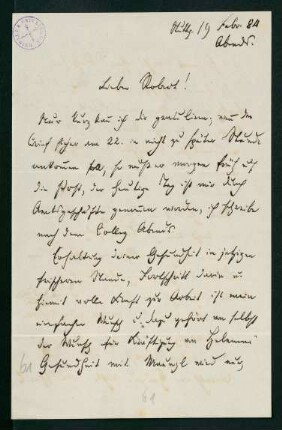 Brief vom 19. Februar 1884
