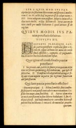 Quibus Modis Ius Patriae potestatis solvitur. Titulus XII.