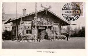 Almhütte im Vergnügungspark [Intern. Baufachausstellung mit Sonderausstellungen Leipzig 1913 : Offizielle Postkarte]