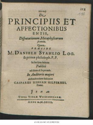 De Principiis Et Affectionibus Entis, Disputationum Metaphysicarum secunda