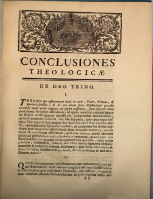 Conclusiones Theologicae : [de Deo Trino, de Deo Incarnato, ...]
