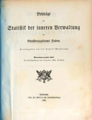 Beiträge zur Statistik der inneren Verwaltung des Grossherzogthums Baden. 24. 1867