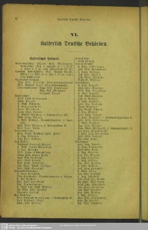 VI. Behördenverzeichnis : VI. Kaiserlich Deutsche Behörden