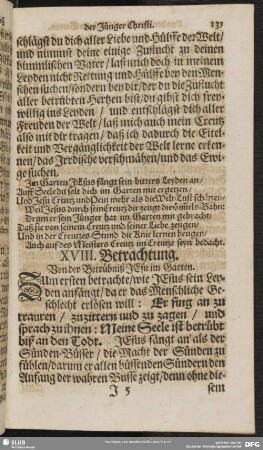 XVIII. Betrachtung. Von der Betrübniß Jesu im Garten