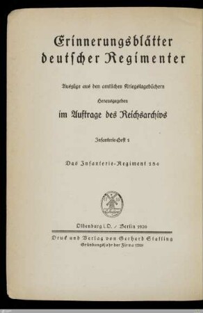 Das Infanterie-Regiment Nr. 184 : nach den amtlichen Kriegstagebüchern