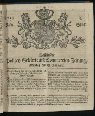3. Stueck, Montag den 18. Januarii 1751