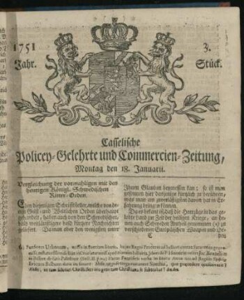 3. Stueck, Montag den 18. Januarii 1751