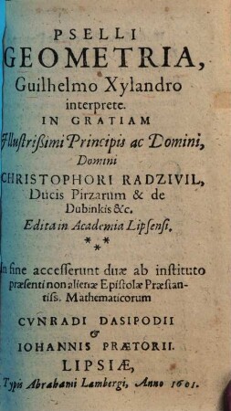 Pselli geometria : ... edita in Academia Lipsensi