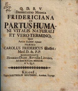 De partus humani vitalis naturali et vero termino : Diss. med.