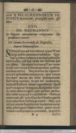 CVII. DN. NEUMANNO. De Negotio uniendarum religionum. De prodromis mortis