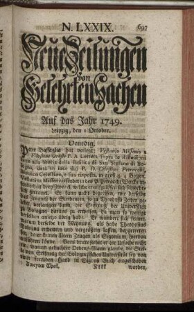 N. LXXIX. Leipzig, den 1 October. - N. LXXXVII. Leipzig, den 30 October.