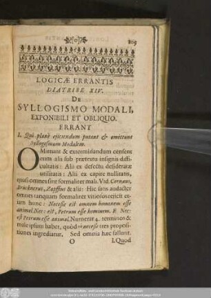 Logicae Errantis Diatribe XIV. De Syllogismo Modali, Exponibili Et Obliquo.