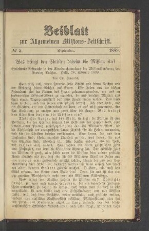 Beiblatt N° 5. September. 1889