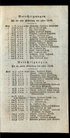 Berichtigungen. Für die erste Abtheilung des ersten Theils