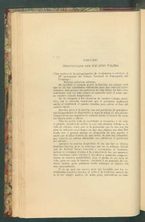 Discurso pronunciado por Eduardo Talero