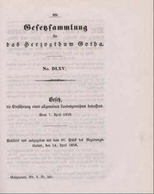 565. Gesetz, die Einführung eines allgemeinen Landesgewichts betreffend; vom 7. April 1858.