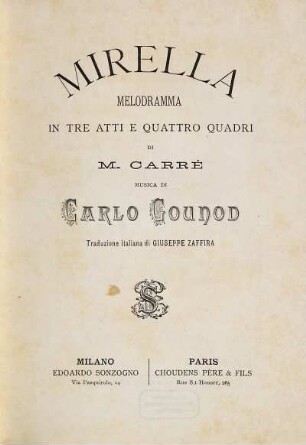 Mirella : melodramma in tre atti e quattro quadri