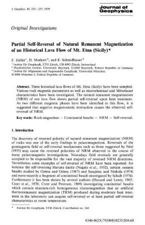 Partial self-reversal of natural remanent magnetization of an historical lava flow of Mt. Etna (Sicily)