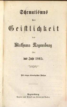 Schematismus des Bistums Regensburg. 1865