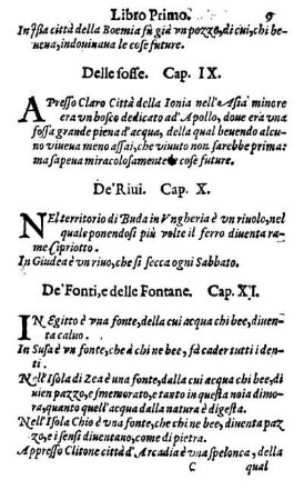 De' Fonti, e delle Fontane. Cap. XI.