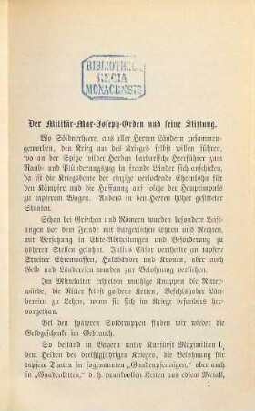 Der k. bayerische Militär-Max-Joseph-Orden : kriegsgeschichtliche Skizze