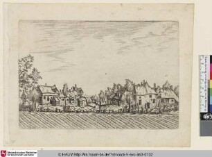 [Farms, ploughed field in the foreground; Dorf mit Acker]