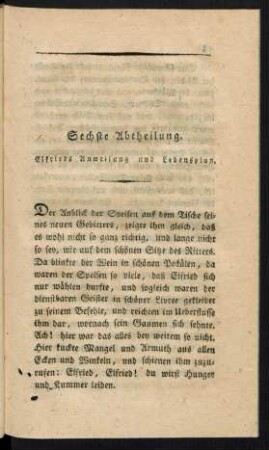 Sechste Abtheilung. Elfrieds Anweisung und Lebensplan