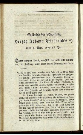 Geschichte der Regierung Herzog Johann Friedrichs (1665-1679)