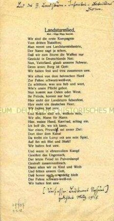 Patriotischer Liedtext zum 1. Weltkrieg