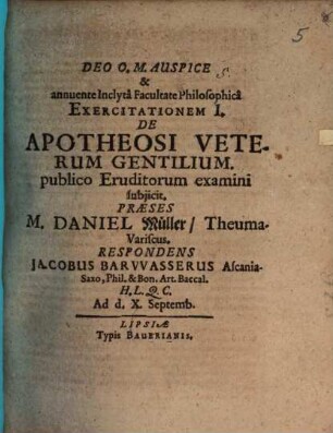 Exercitatio ... de apotheosi veterum gentilium, I.