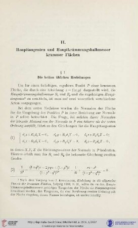 II. Haupttangenten und Hauptkrümmungshalbmesser krummer Flächen