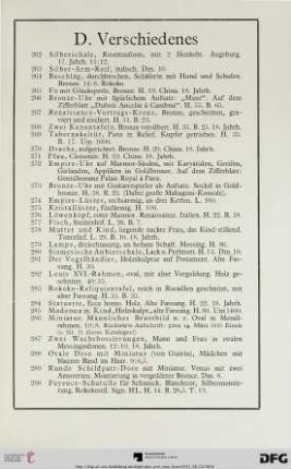 D. Verschiedenes (Nr. 262-290)