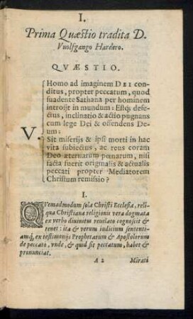 I. Prima Quaestio tradita D. Wolfgango Hardero.