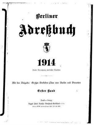 Berliner Adreßbuch 1914 Erster Band