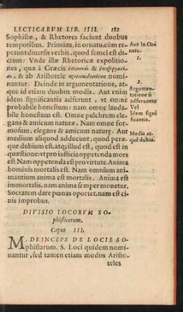 Divisio Locorum Sophisticorum. Caput III.