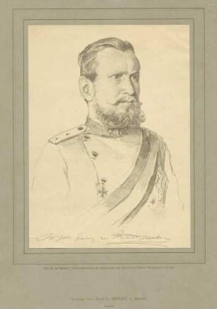 König Wilhelm II. von Württemberg in Uniform mit Schärpe und Orden, Brustbild in Halbprofil