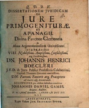 Diss. iur. de iure primogeniturae et apanagii